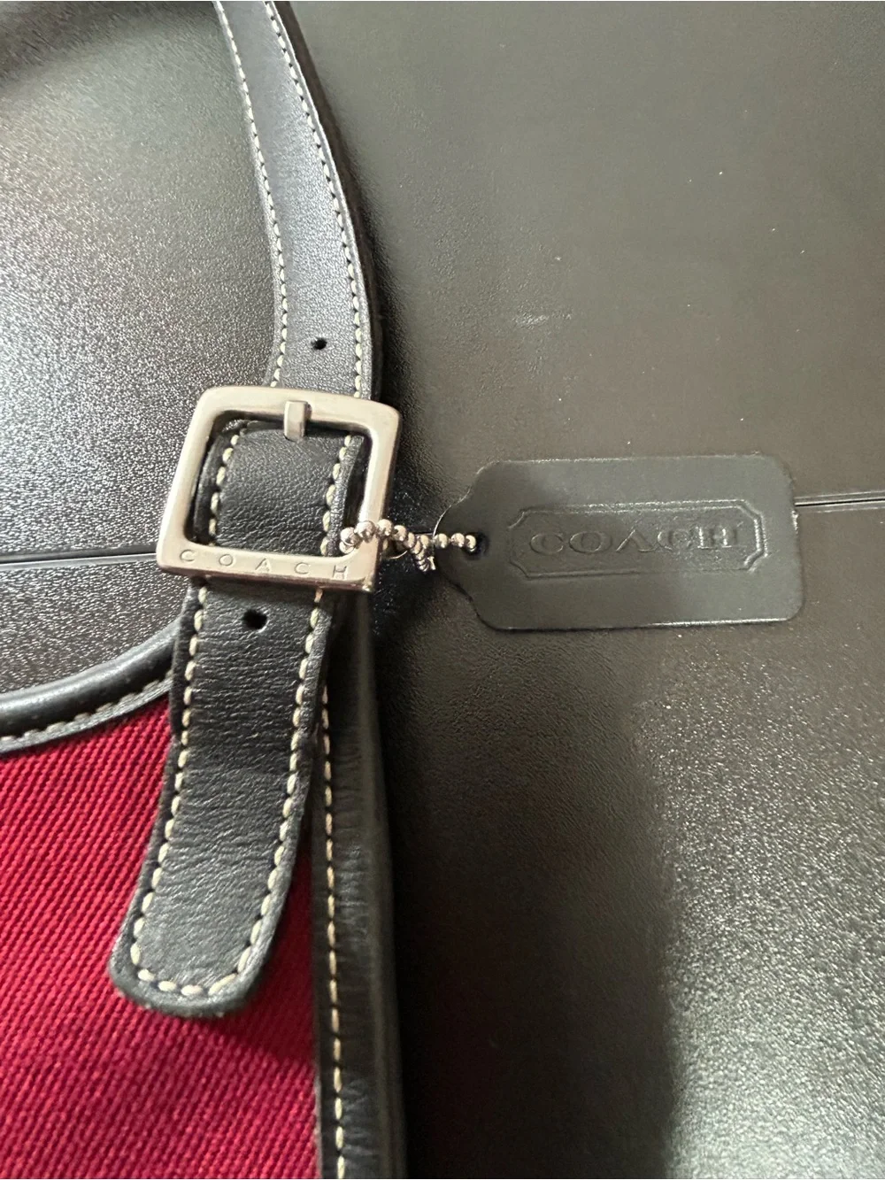 Coach COC-8114 Burgundy Twill Black Leather Trim Crossbody Shoulder Bag USA Made